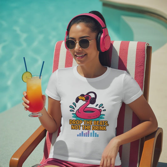 Drop Beats Not the Drink – Party-Ready Flamingo Tee